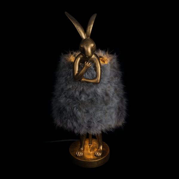 Детайлно изображение на Декоративна настолна лампа Bunny Fluffy | Зайче със сива рокля | 51cm Снимка на Декоративна настолна лампа Bunny Fluffy | Зайче със сива рокля | 51cm