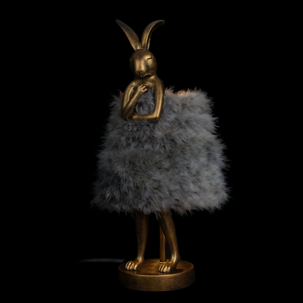 Детайлно изображение на Декоративна настолна лампа Bunny Fluffy | Зайче със сива рокля | 51cm Снимка на Декоративна настолна лампа Bunny Fluffy | Зайче със сива рокля | 51cm