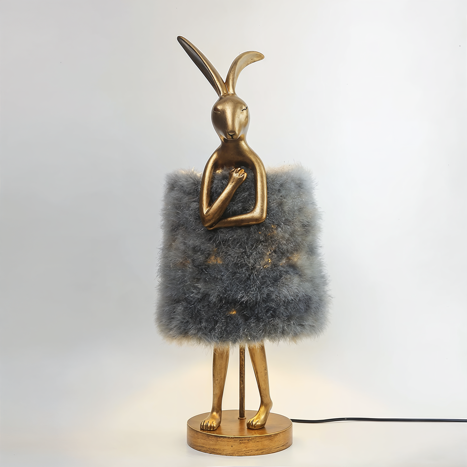 Снимка на Декоративна настолна лампа Bunny Fluffy | Зайче със сива рокля | 51cm