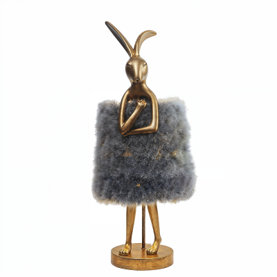 Декоративна настолна лампа Bunny Fluffy | Зайче със сива рокля | 51cm