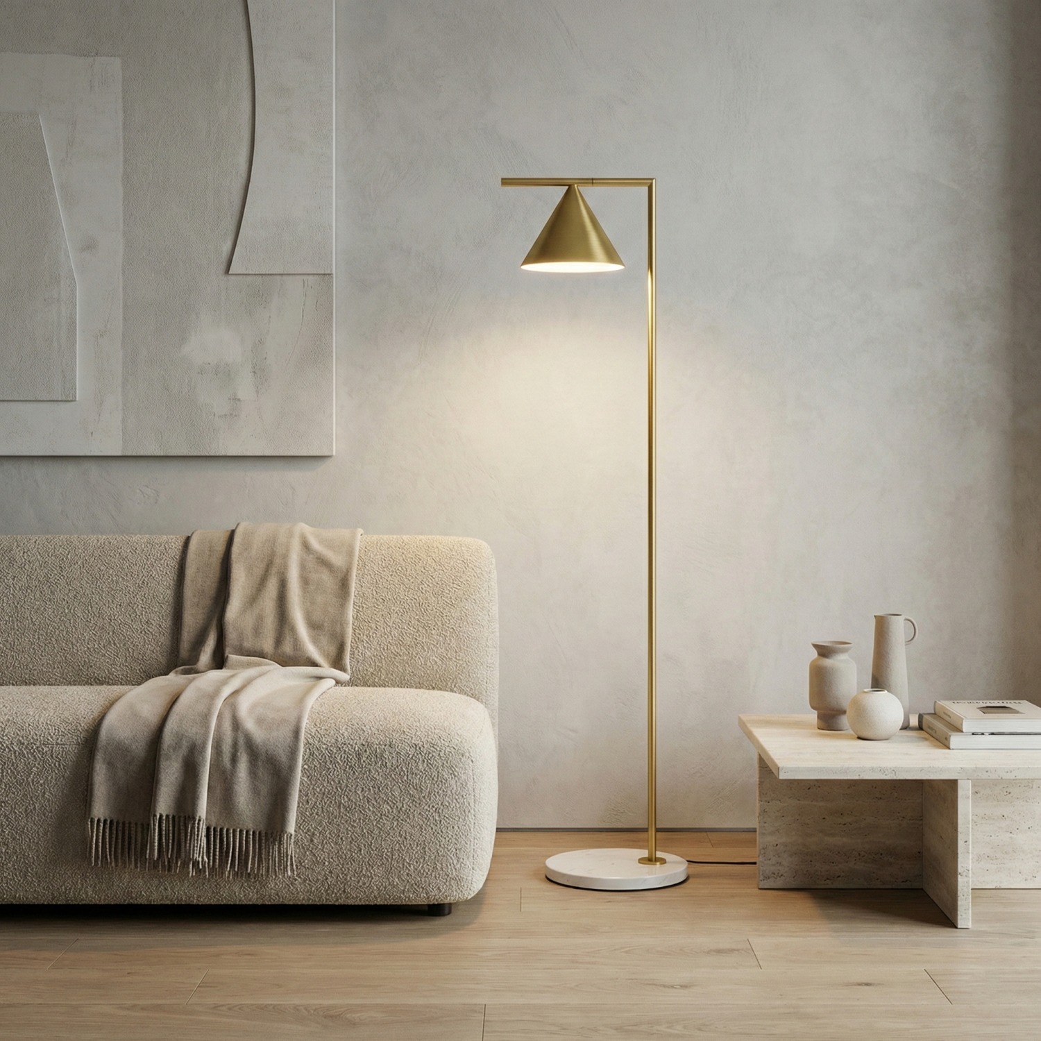 Детайлно изображение на Подова лампа Caleo | Матово златист | 155cm | Мраморна основа Снимка на Подова лампа Caleo | Матово златист | 155cm | Мраморна основа