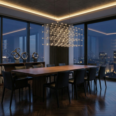 LED полилей Cosmos с 3D решетка | Хромирана стомана | 120W