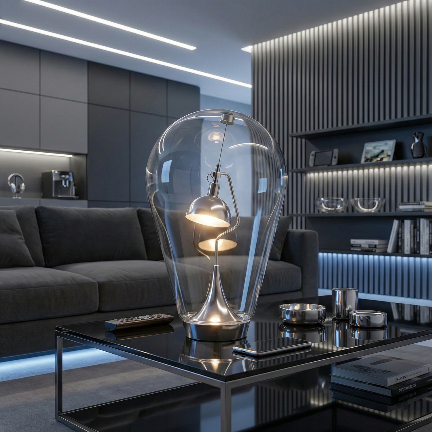 Снимка на Декоративна настолна лампа Fines | Хром и стъкло | 7W