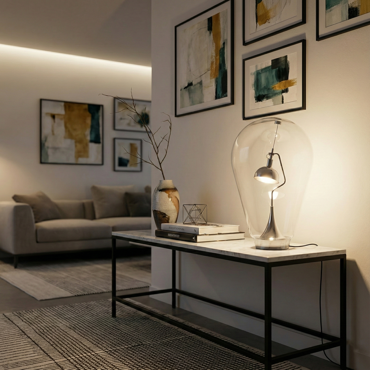 Снимка на Декоративна настолна лампа Fines | Хром и стъкло | 7W