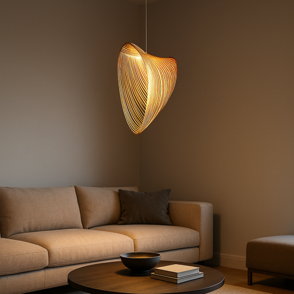 Снимка на Висящ LED пендел Finn | Бамбукови нишки | Кафяв | 3000K