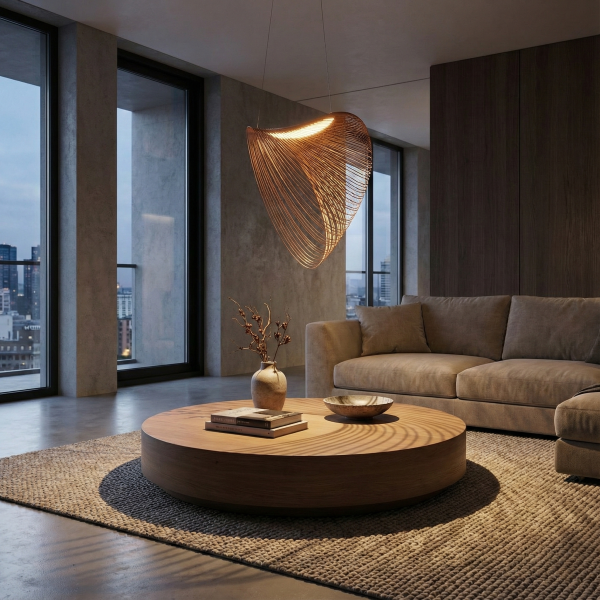 Снимка на Висящ LED пендел Finn | Бамбукови нишки | Кафяв | 3000K