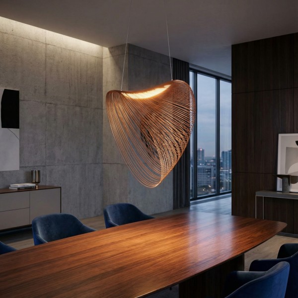 Снимка на Висящ LED пендел Finn | Бамбукови нишки | Кафяв | 3000K