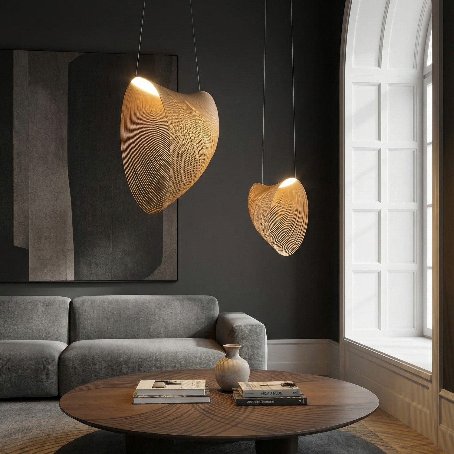 Снимка на Висящ LED пендел Finn | Бамбукови нишки | Кафяв | 3000K