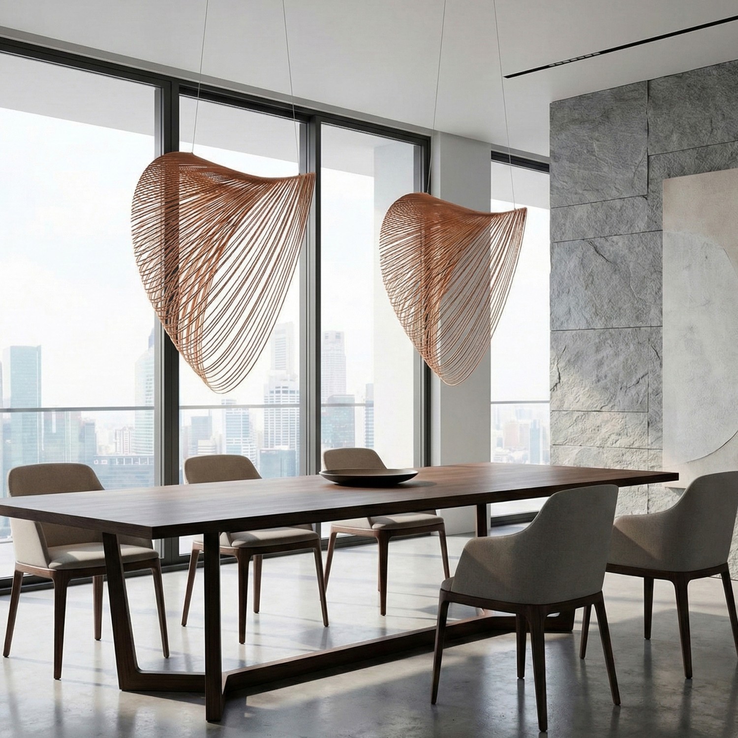 Снимка на Висящ LED пендел Finn | Бамбукови нишки | Кафяв | 3000K