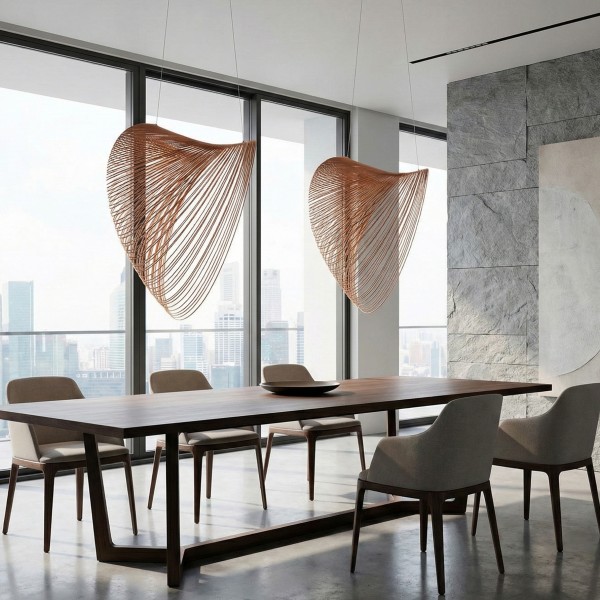 Снимка на Висящ LED пендел Finn | Бамбукови нишки | Кафяв | 3000K