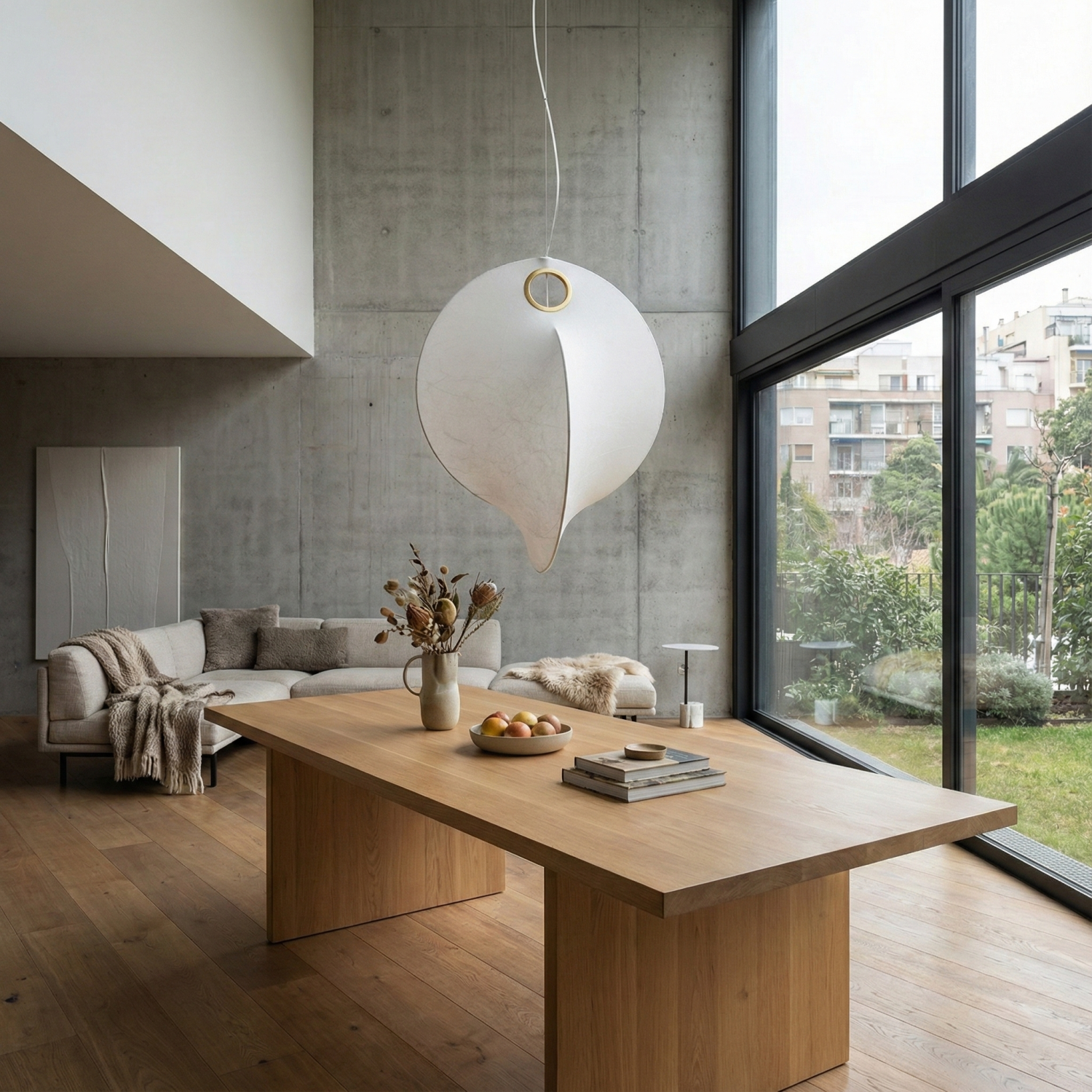 Детайлно изображение на Висяща лампа Gemini | Копринен абажур | E27 | Бял Снимка на Висяща лампа Gemini | Копринен абажур | E27 | Бял