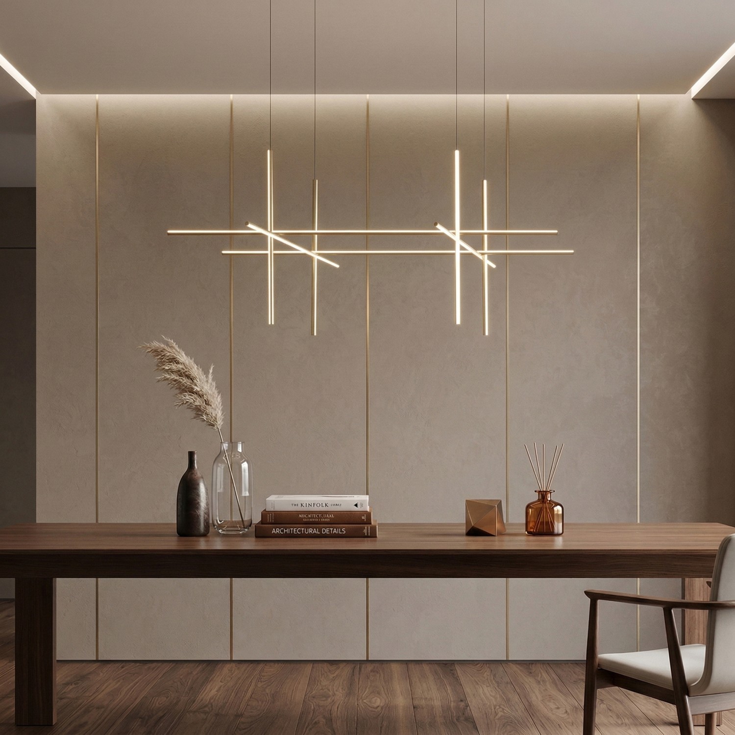 Снимка на Дизайнерска висяща LED лампа Linear L | 60W | Черна | Геометрична