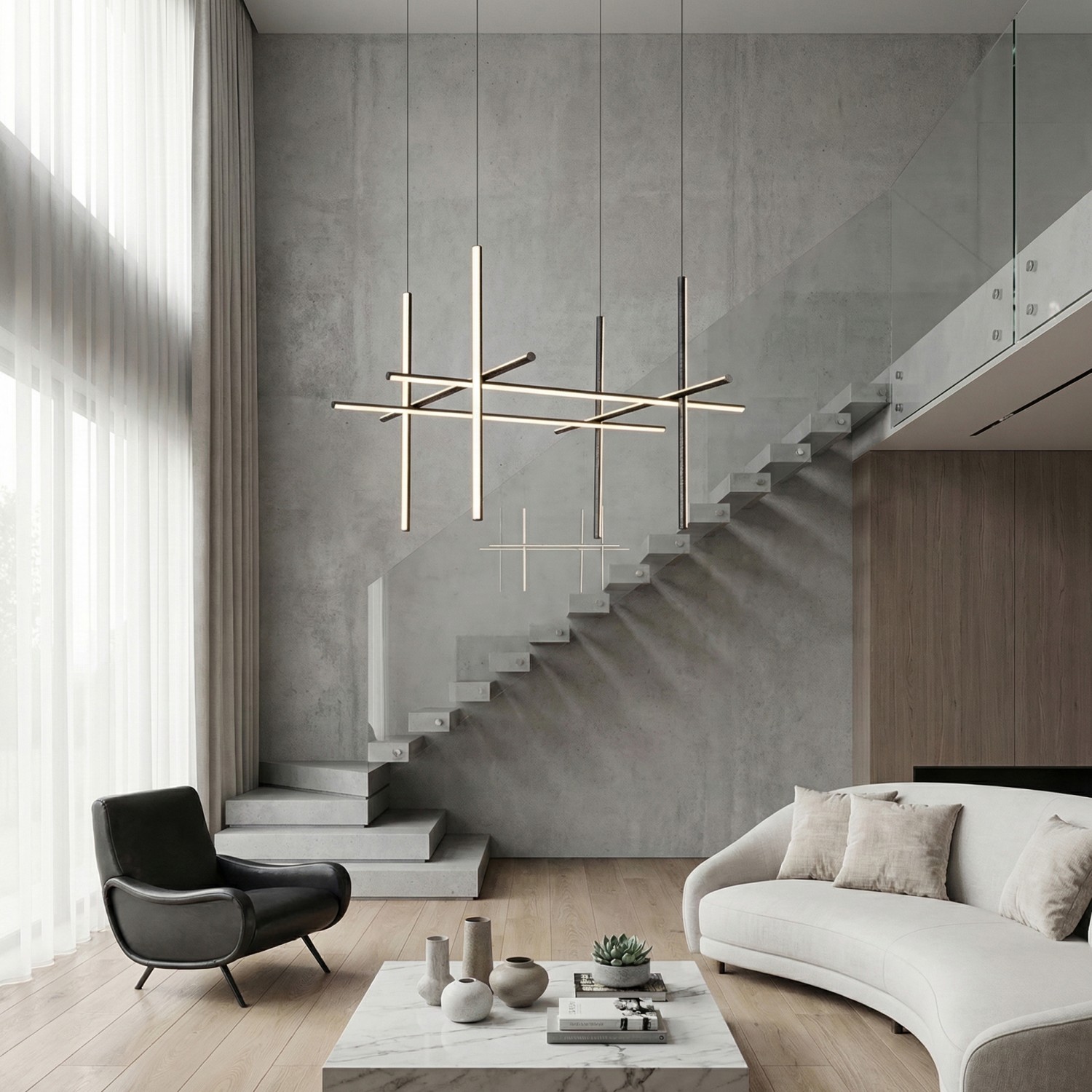 Снимка на Дизайнерска висяща LED лампа Linear L | 60W | Черна | Геометрична