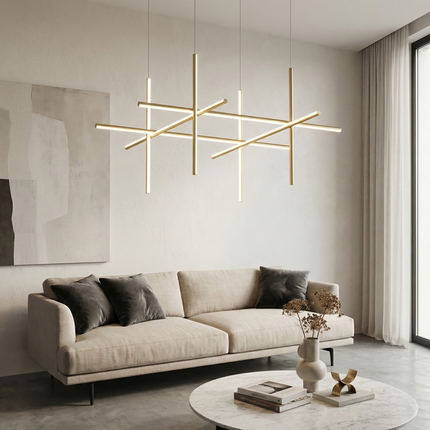 Снимка на Дизайнерска висяща LED лампа Linear L | 60W | Черна | Геометрична