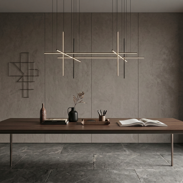 Снимка на Дизайнерска висяща LED лампа Linear L | 60W | Черна | Геометрична