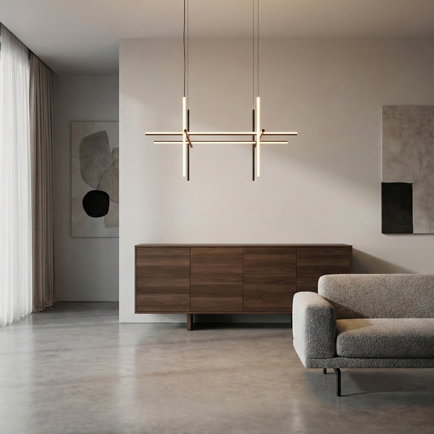 Снимка на Дизайнерска висяща LED лампа Linear L | 60W | Черна | Геометрична