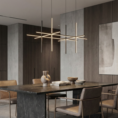 Дизайнерска висяща LED лампа Linear L | 60W | Черна | Геометрична