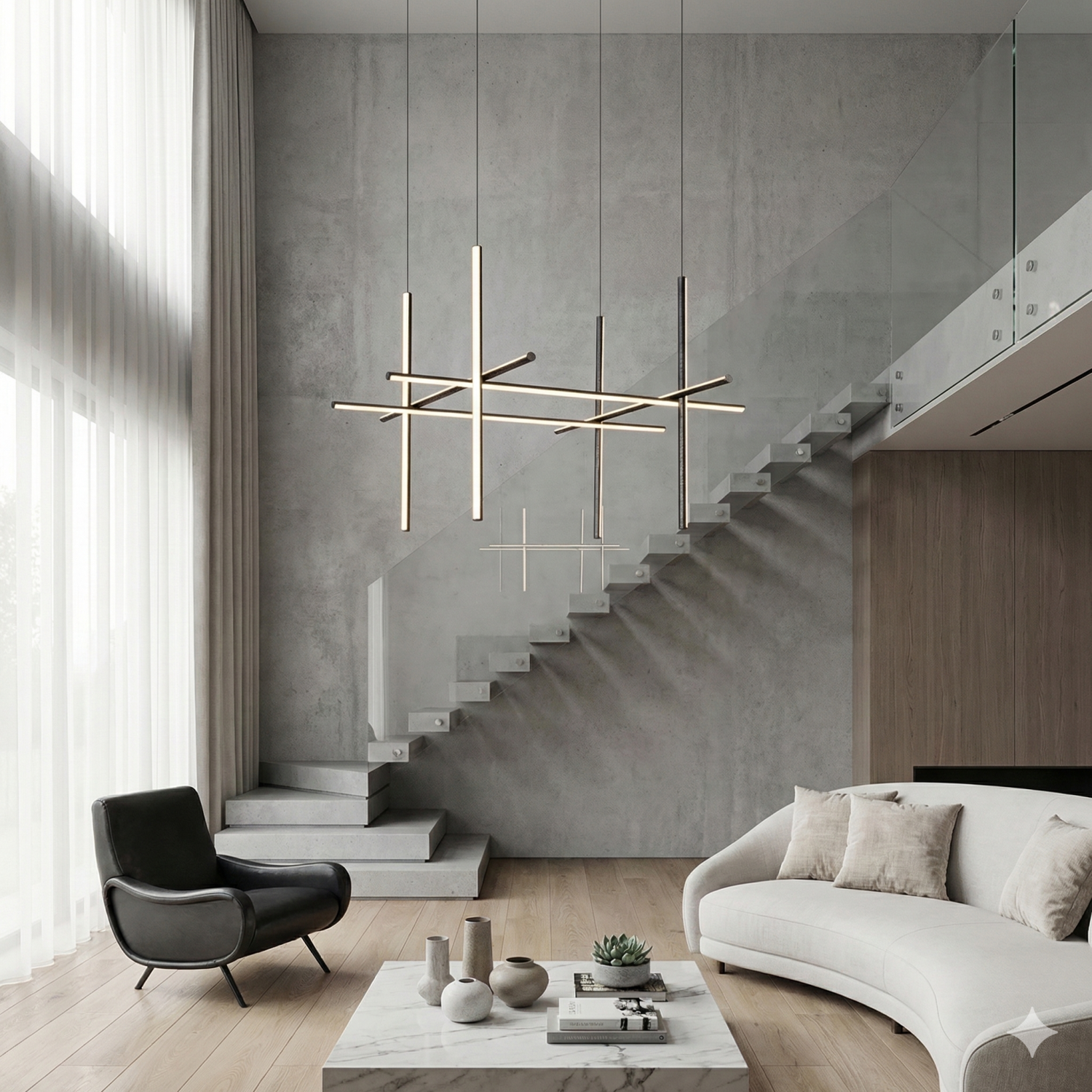 Снимка на Дизайнерска висяща LED лампа Linear L | 60W | Черна | Геометрична