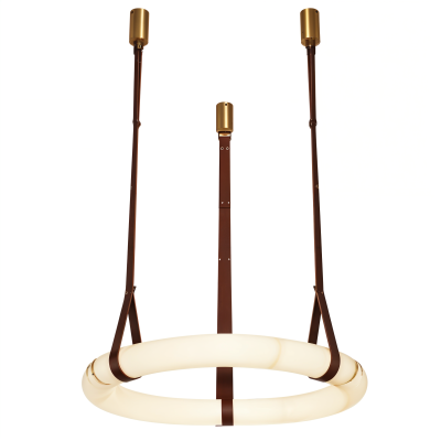 Висящ полилей Marble | Камък алабастър и кожа | 3000K | Кафяв