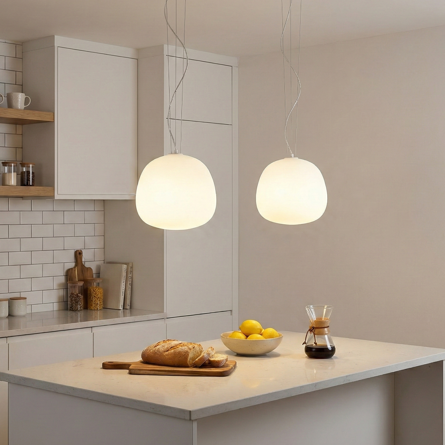 Детайлно изображение на Висящ пендел Mist | Пясъчно бял | Матиран дифузер Снимка на Висящ пендел Mist | Пясъчно бял | Матиран дифузер