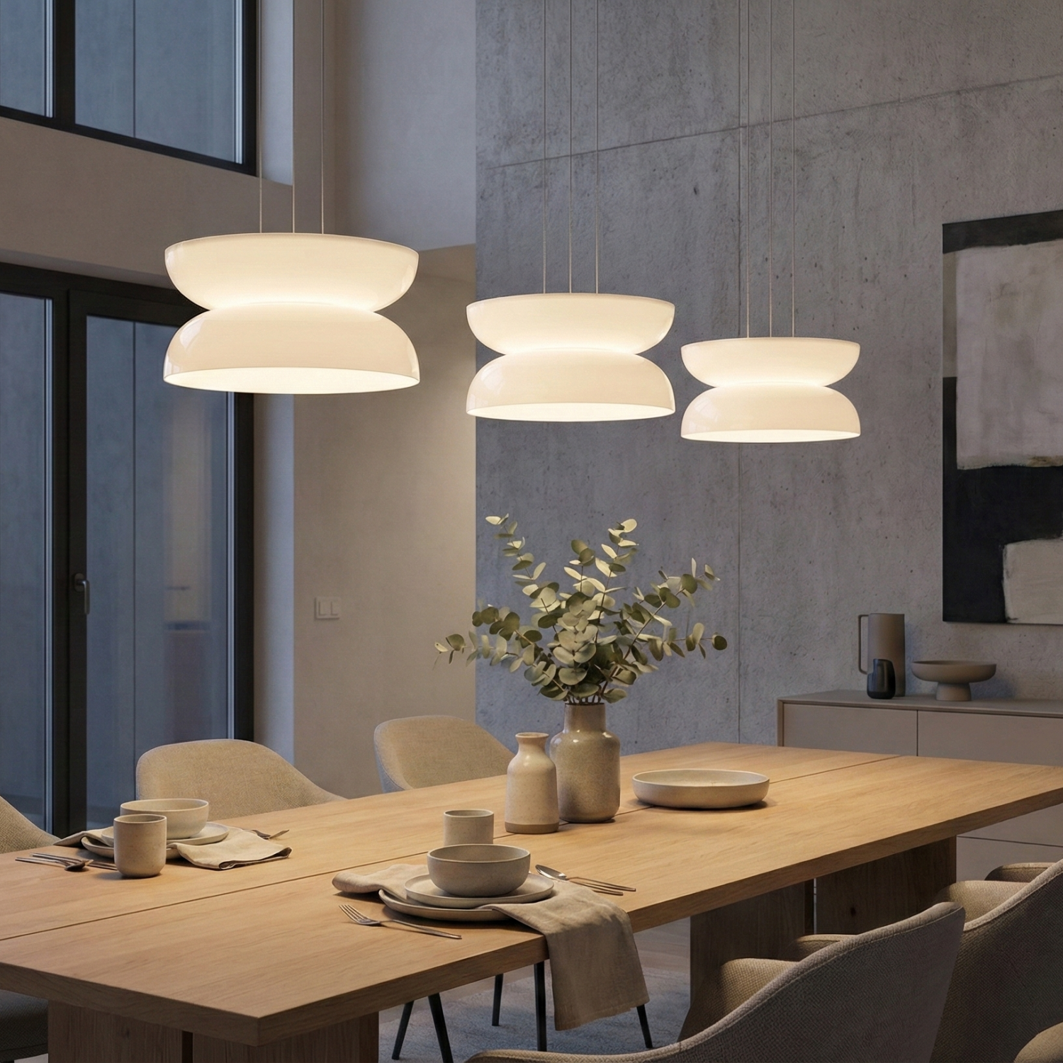 Детайлно изображение на Висящ LED пендел Pluto Double | Бяло стъкло | 14W | 3000K Снимка на Висящ LED пендел Pluto Double | Бяло стъкло | 14W | 3000K