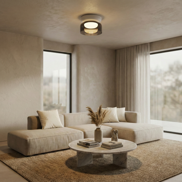 Детайлно изображение на Кръгла LED плафониера Pluto | Опушено стъкло | 6W | 3000K Снимка на Кръгла LED плафониера Pluto | Опушено стъкло | 6W | 3000K