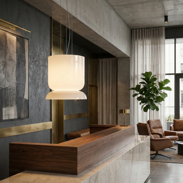 Снимка на Дизайнерски пендел Pluto Up | Бяло стъкло | 14W | 3000K