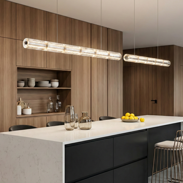 Снимка на Висящо LED осветително тяло Trace от алуминий и стъкло