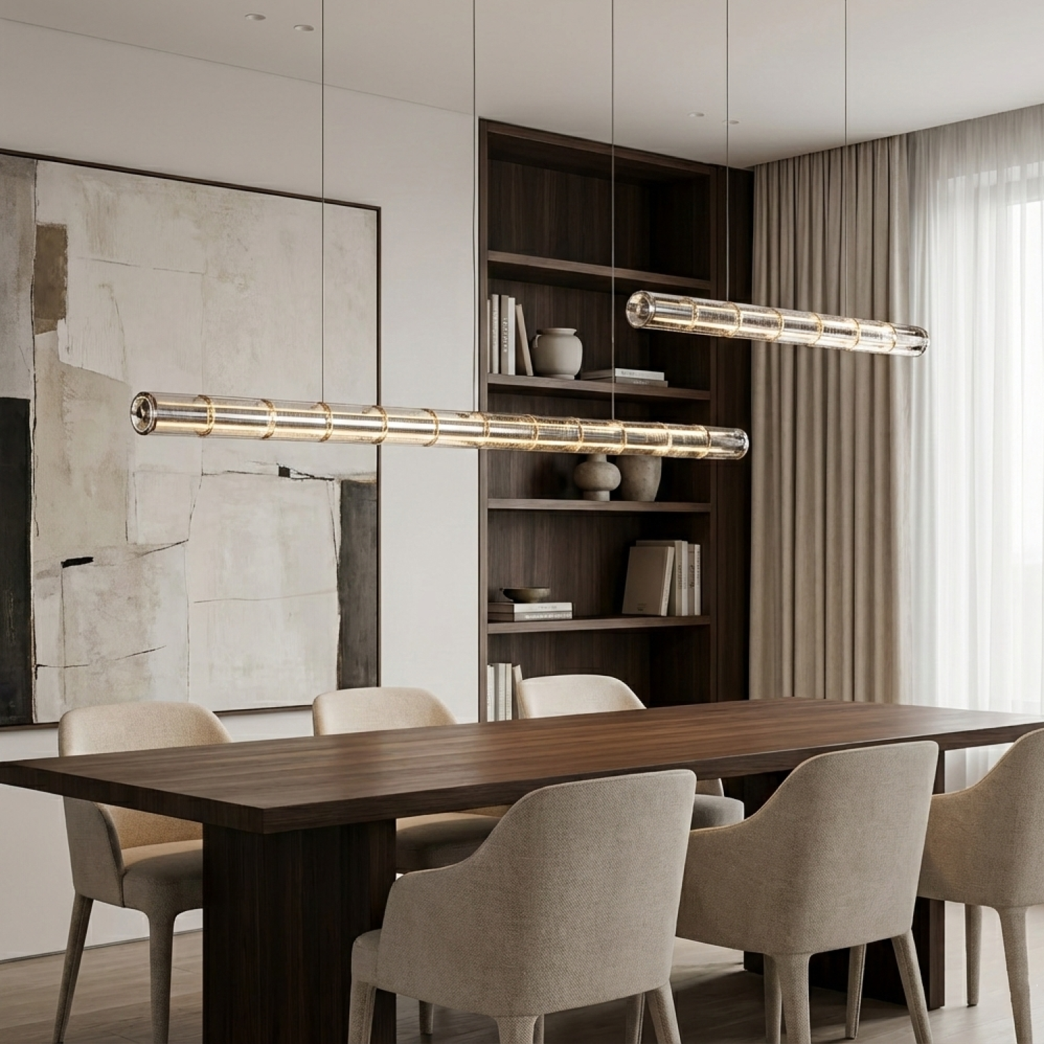 Снимка на Висящо LED осветително тяло Trace от алуминий и стъкло