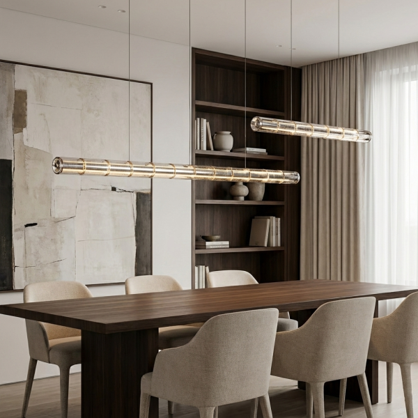 Снимка на Висящо LED осветително тяло Trace от алуминий и стъкло