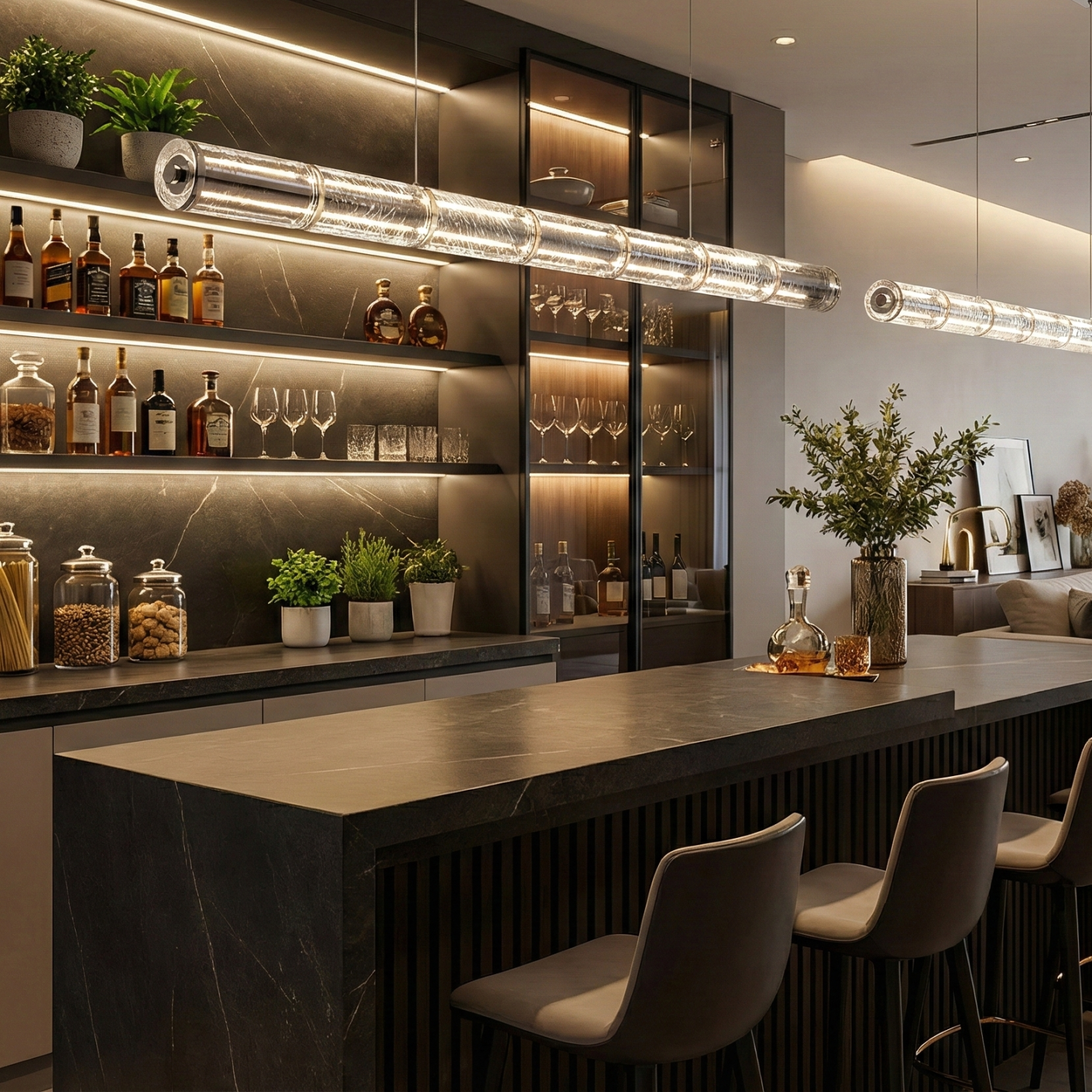 Снимка на Висящо LED осветително тяло Trace от алуминий и стъкло