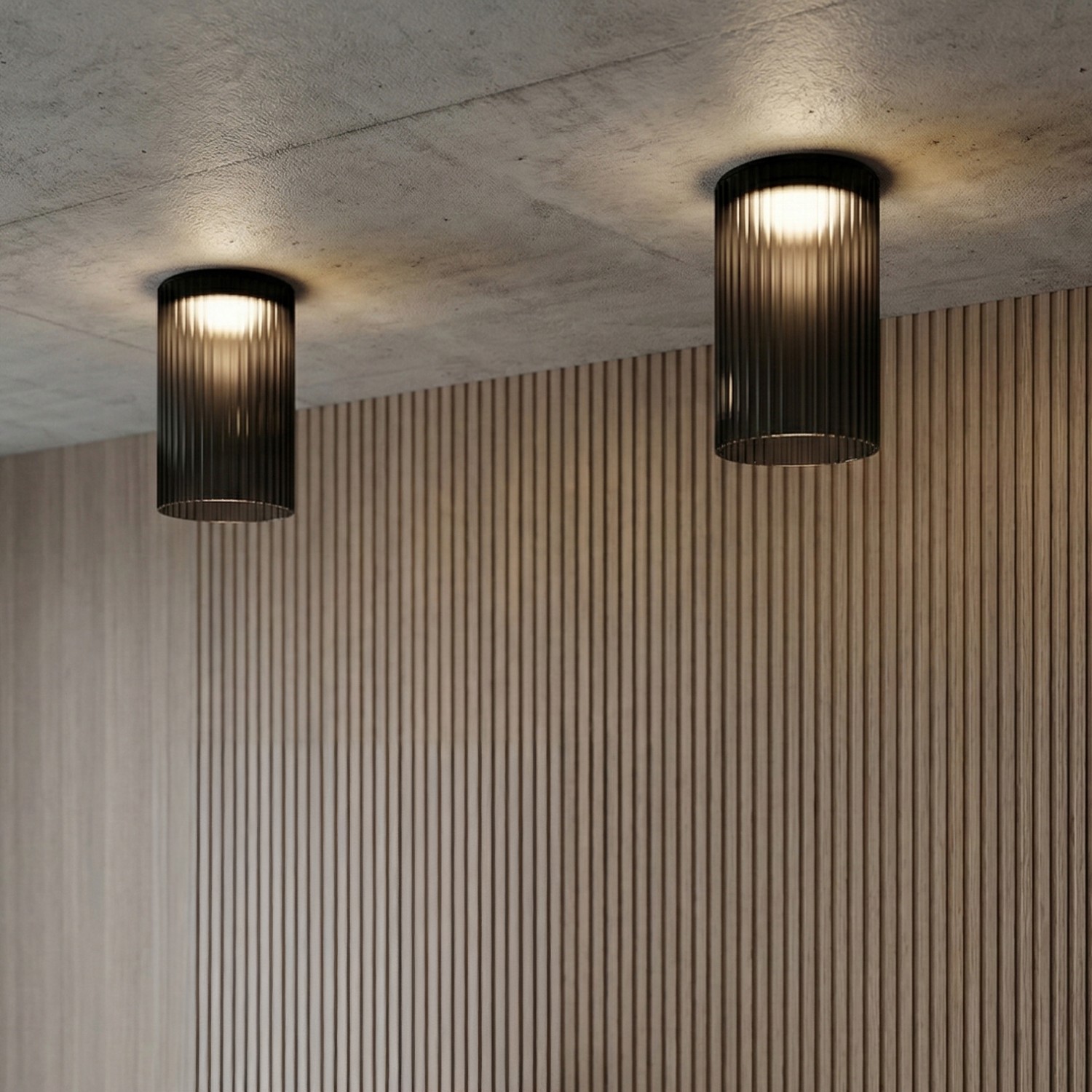 Детайлно изображение на Стъклена LED плафониера Vibe A | Цилиндрична | Опушен | 3000K Снимка на Стъклена LED плафониера Vibe A | Цилиндрична | Опушен | 3000K