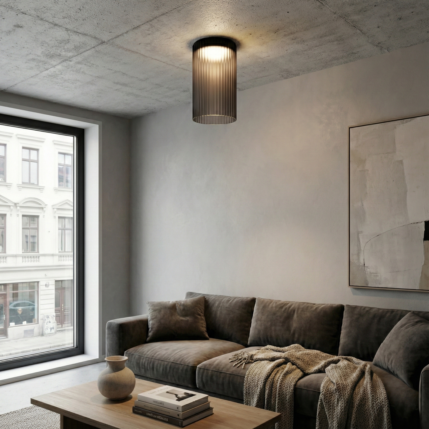 Детайлно изображение на Стъклена LED плафониера Vibe A | Цилиндрична | Опушен | 3000K Снимка на Стъклена LED плафониера Vibe A | Цилиндрична | Опушен | 3000K