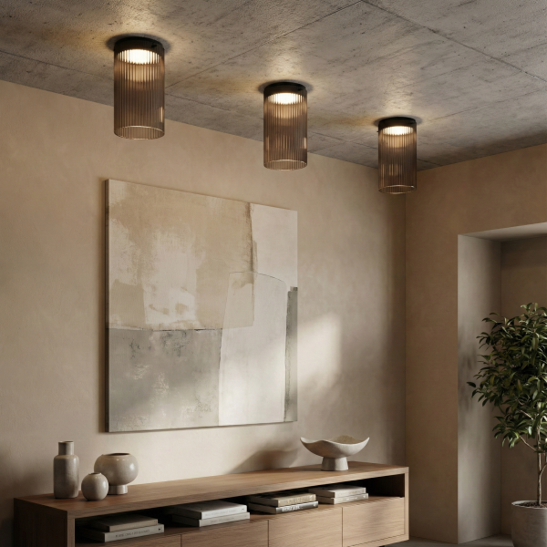 Детайлно изображение на Стъклена LED плафониера Vibe A | Цилиндрична | Опушен | 3000K Снимка на Стъклена LED плафониера Vibe A | Цилиндрична | Опушен | 3000K