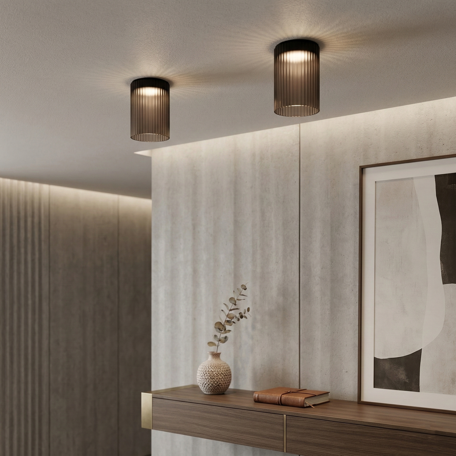 Снимка на Стъклена LED плафониера Vibe B | Цилиндрична | Опушен | 3000K