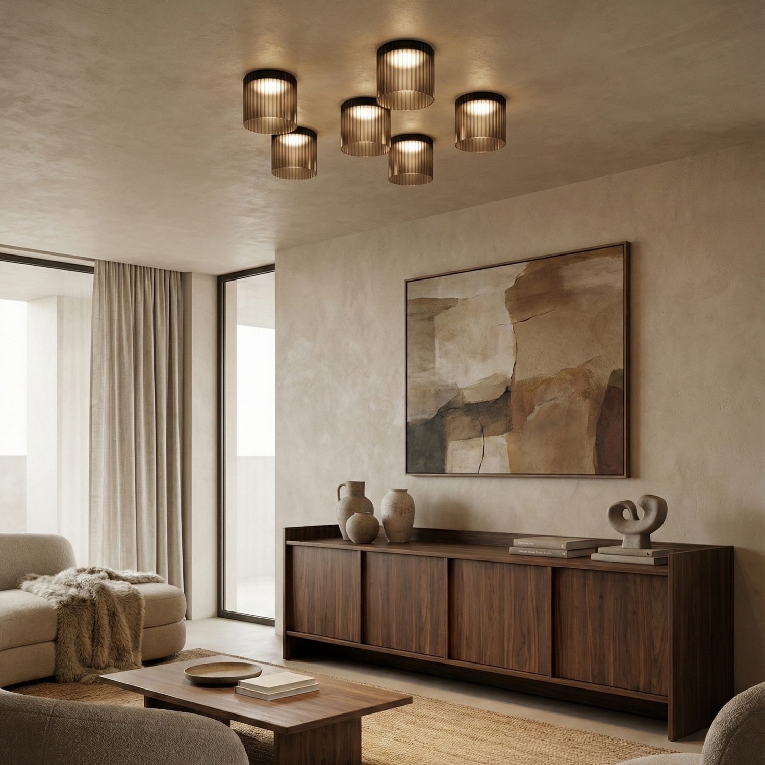 Снимка на Стъклена LED плафониера Vibe C | Цилиндрична | Опушен | 3000K