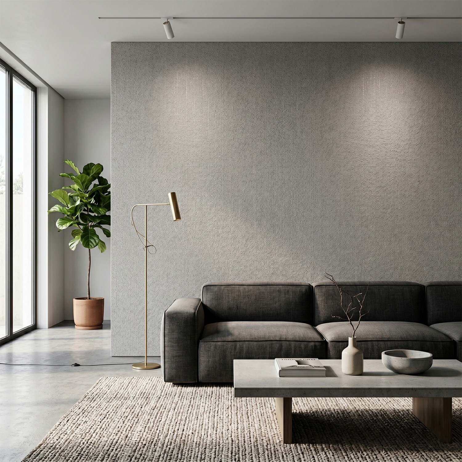 Снимка на WPC панел за стена Persian Linen със сив текстилен ефект | 288 x 122cm