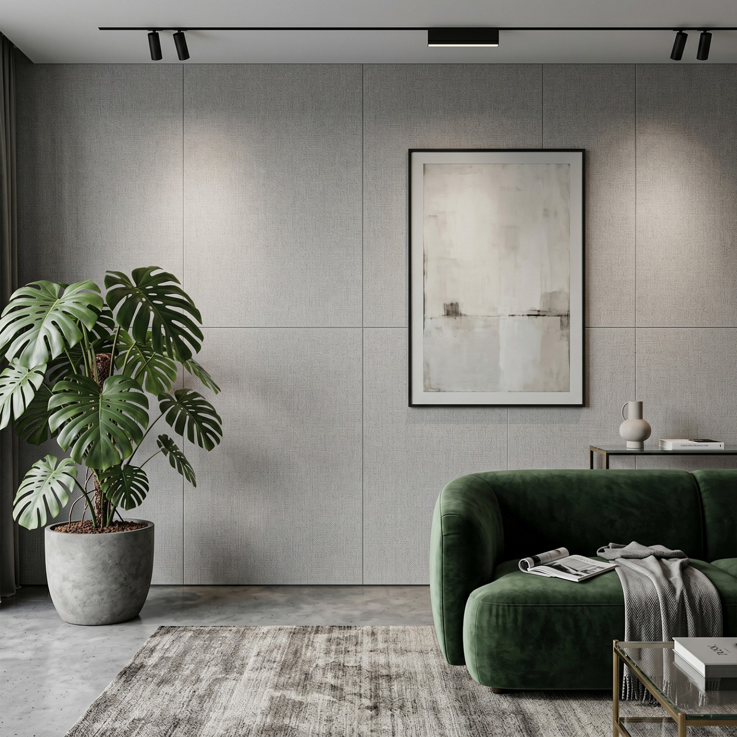 Снимка на WPC панел за стена Persian Linen със сив текстилен ефект | 288 x 122cm