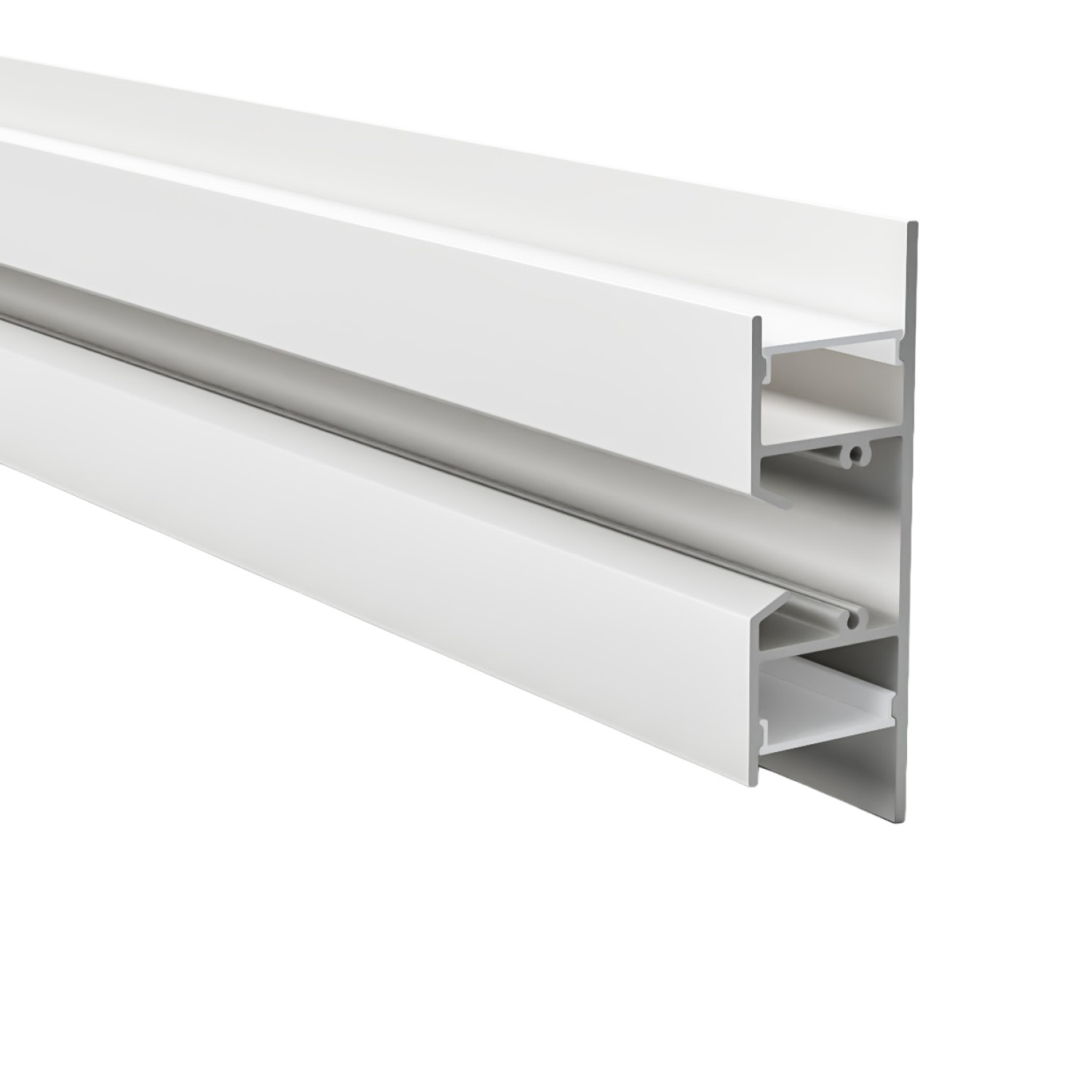 Детайлно изображение на Алуминиев профил за LED лента Maya | 24.5x75.3мм | Двупосочен | Бял Снимка на Алуминиев профил за LED лента Maya | 24.5x75.3мм | Двупосочен | Бял