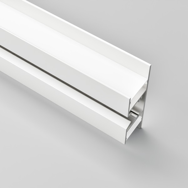 Детайлно изображение на Алуминиев профил за LED лента Maya | 24.5x75.3мм | Двупосочен | Бял Снимка на Алуминиев профил за LED лента Maya | 24.5x75.3мм | Двупосочен | Бял