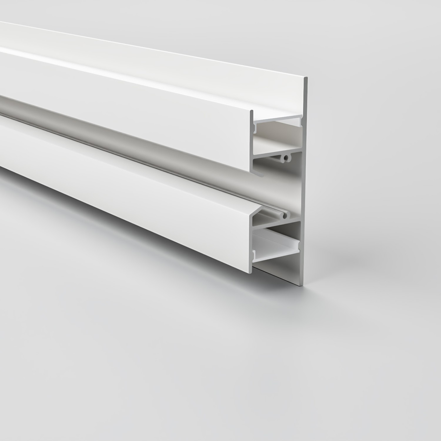 Детайлно изображение на Алуминиев профил за LED лента Maya | 24.5x75.3мм | Двупосочен | Бял Снимка на Алуминиев профил за LED лента Maya | 24.5x75.3мм | Двупосочен | Бял