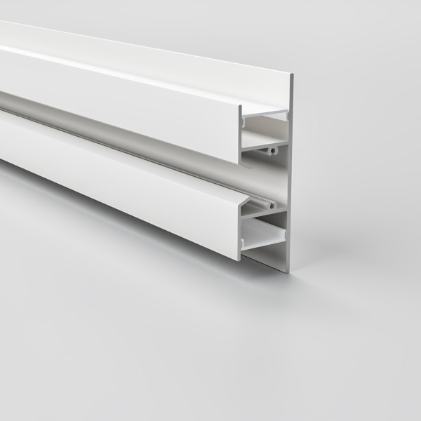 Детайлно изображение на Алуминиев профил за LED лента Maya | 24.5x75.3мм | Двупосочен | Бял Снимка на Алуминиев профил за LED лента Maya | 24.5x75.3мм | Двупосочен | Бял