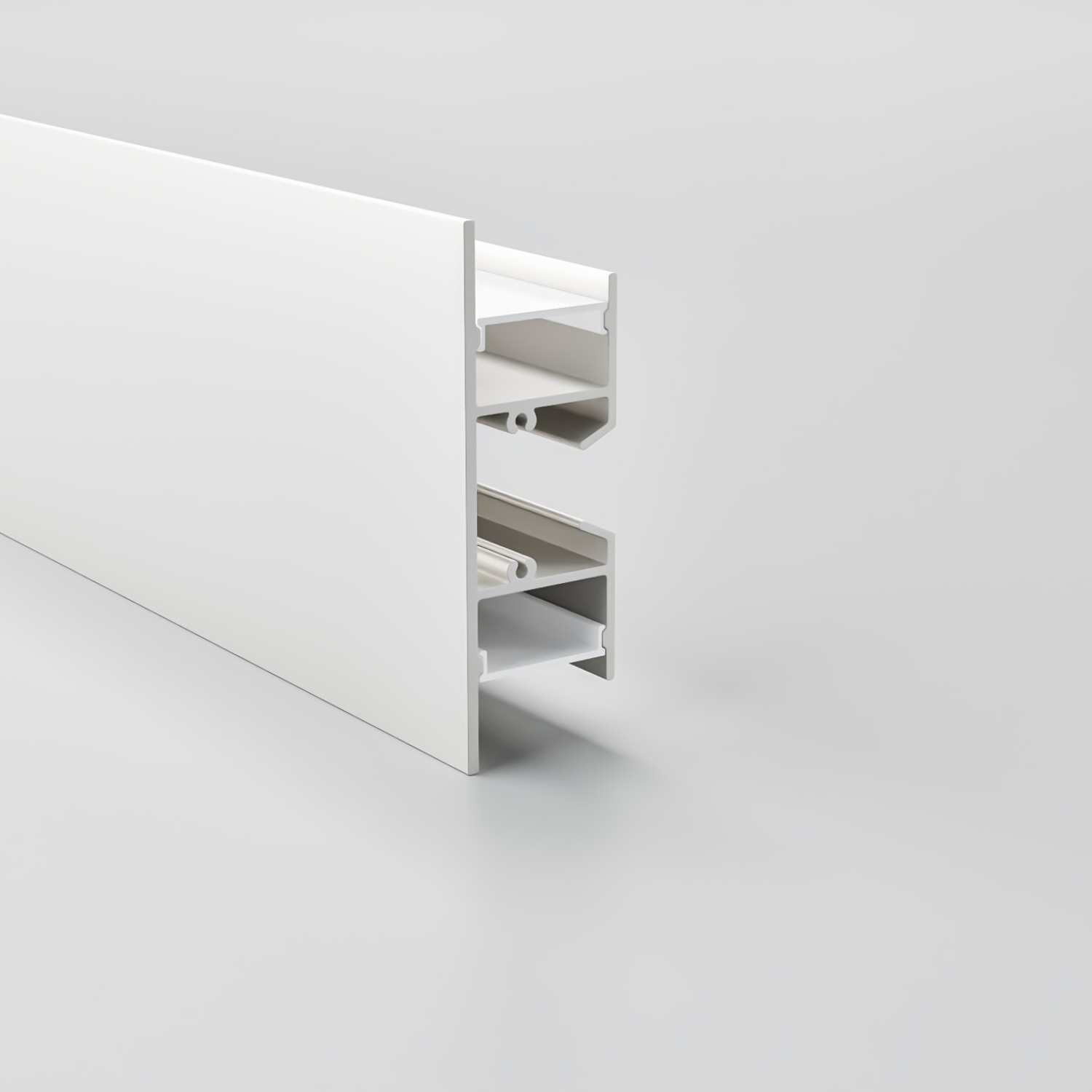 Детайлно изображение на Алуминиев профил за LED лента Maya | 24.5x75.3мм | Двупосочен | Бял Снимка на Алуминиев профил за LED лента Maya | 24.5x75.3мм | Двупосочен | Бял