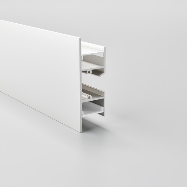 Детайлно изображение на Алуминиев профил за LED лента Maya | 24.5x75.3мм | Двупосочен | Бял Снимка на Алуминиев профил за LED лента Maya | 24.5x75.3мм | Двупосочен | Бял