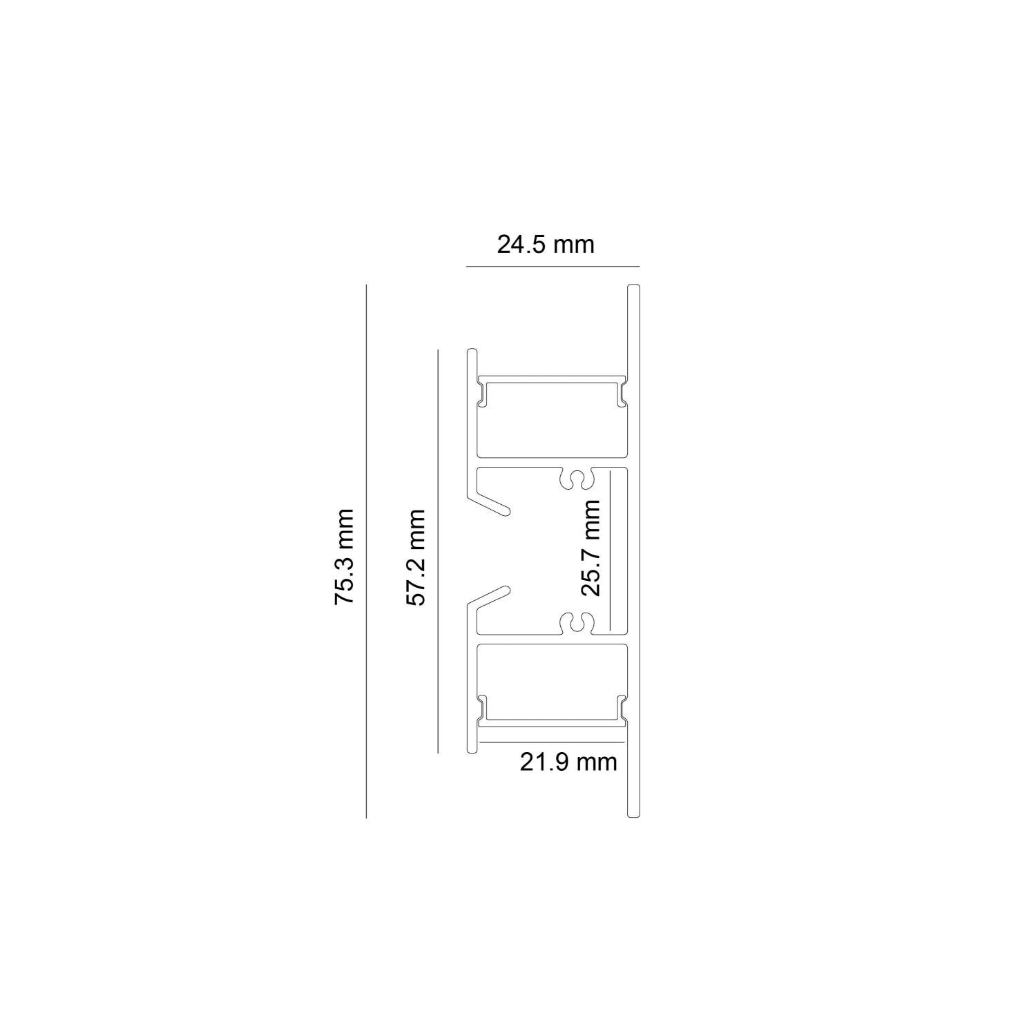 Детайлно изображение на Алуминиев профил за LED лента Maya | 24.5x75.3мм | Двупосочен | Бял Снимка на Алуминиев профил за LED лента Maya | 24.5x75.3мм | Двупосочен | Бял