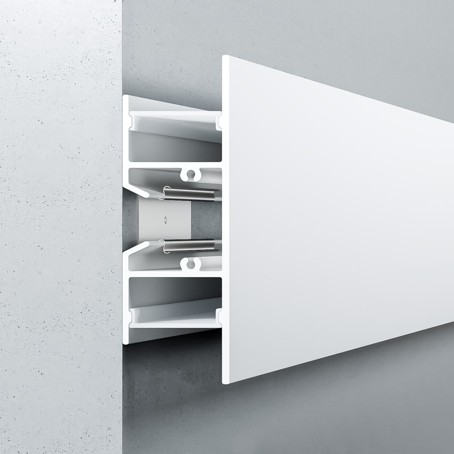 Детайлно изображение на Алуминиев профил за LED лента Maya | 24.5x75.3мм | Двупосочен | Бял Снимка на Алуминиев профил за LED лента Maya | 24.5x75.3мм | Двупосочен | Бял