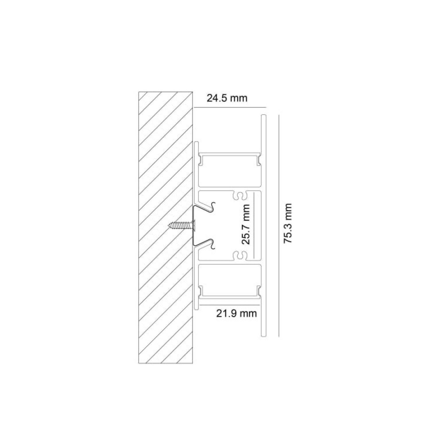 Детайлно изображение на Алуминиев профил за LED лента Maya | 24.5x75.3мм | Двупосочен | Бял Снимка на Алуминиев профил за LED лента Maya | 24.5x75.3мм | Двупосочен | Бял