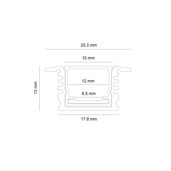 Снимка на Алуминиев профил за LED лента Senti BM | 25.3x13мм | С шина, дифузер и капачки