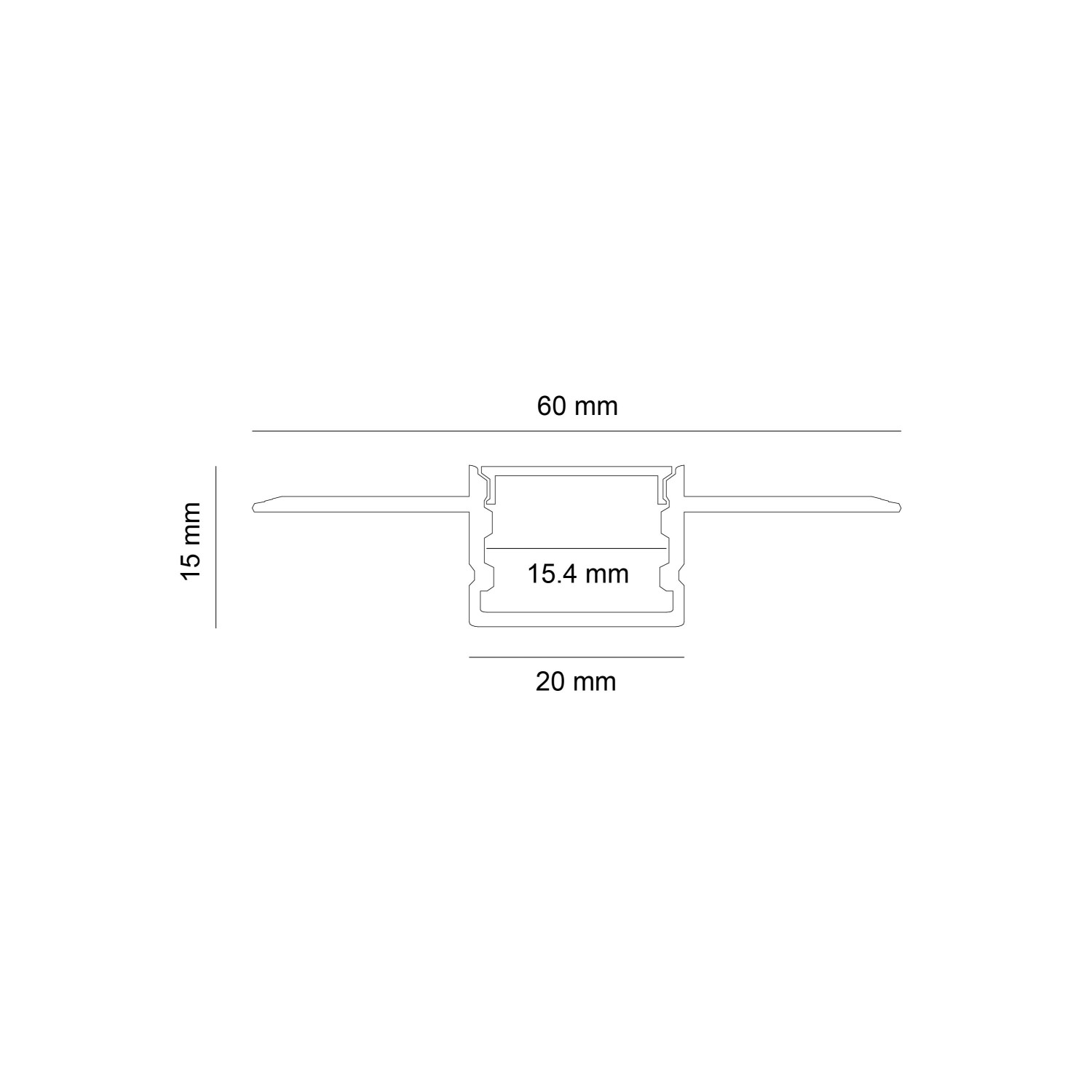 Детайлно изображение на Алуминиев профил за LED осветление Tetra 20 Trimless | 60x15мм | За вграждане Снимка на Алуминиев профил за LED осветление Tetra 20 Trimless | 60x15мм | За вграждане