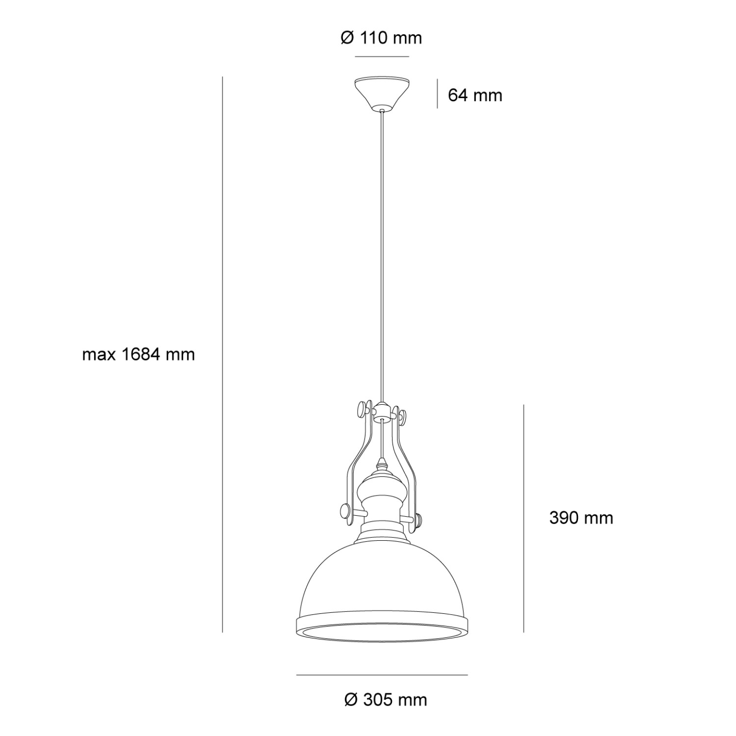 Снимка на Висящ пендел Porte | Индустриален дизайн | Черен |  Ø30cm | IP20 | E27